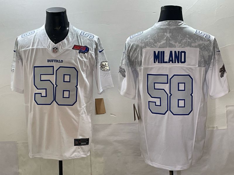 Men 2025 Buffalo Bills 58 Milano white 5th generation Throwback Nike Limited NFL Jersey style 005
